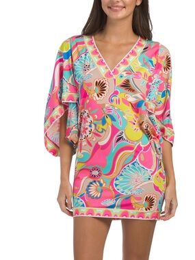 Trina Turk Dress Swim Tunic Cover Up Pink Yellow Size Medium NWT